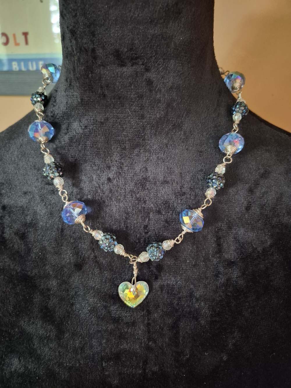 Aurora Blue Crystal Heart Pendant Necklace